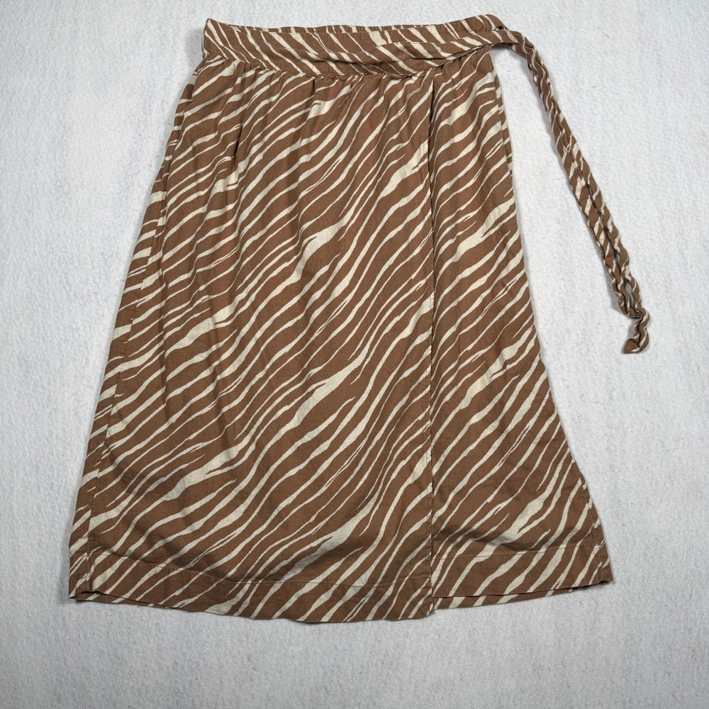 A New Day Brown Zebra Print Linen Blend Wrap Midi Skirt Womens Medium